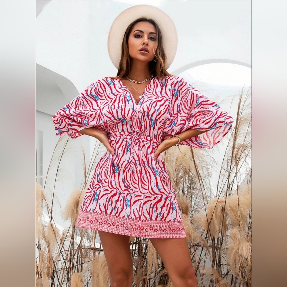 NWOT Colorful Abstract Print Kimono Dress